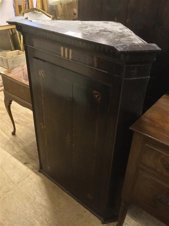 Georgian inlaid oak hanging corner cupboard